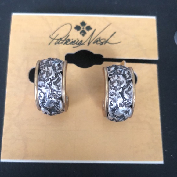 Patricia Nash Not So Basics Tooled Inset Hoop Earrings Two Tone NWT - Picture 6 of 12